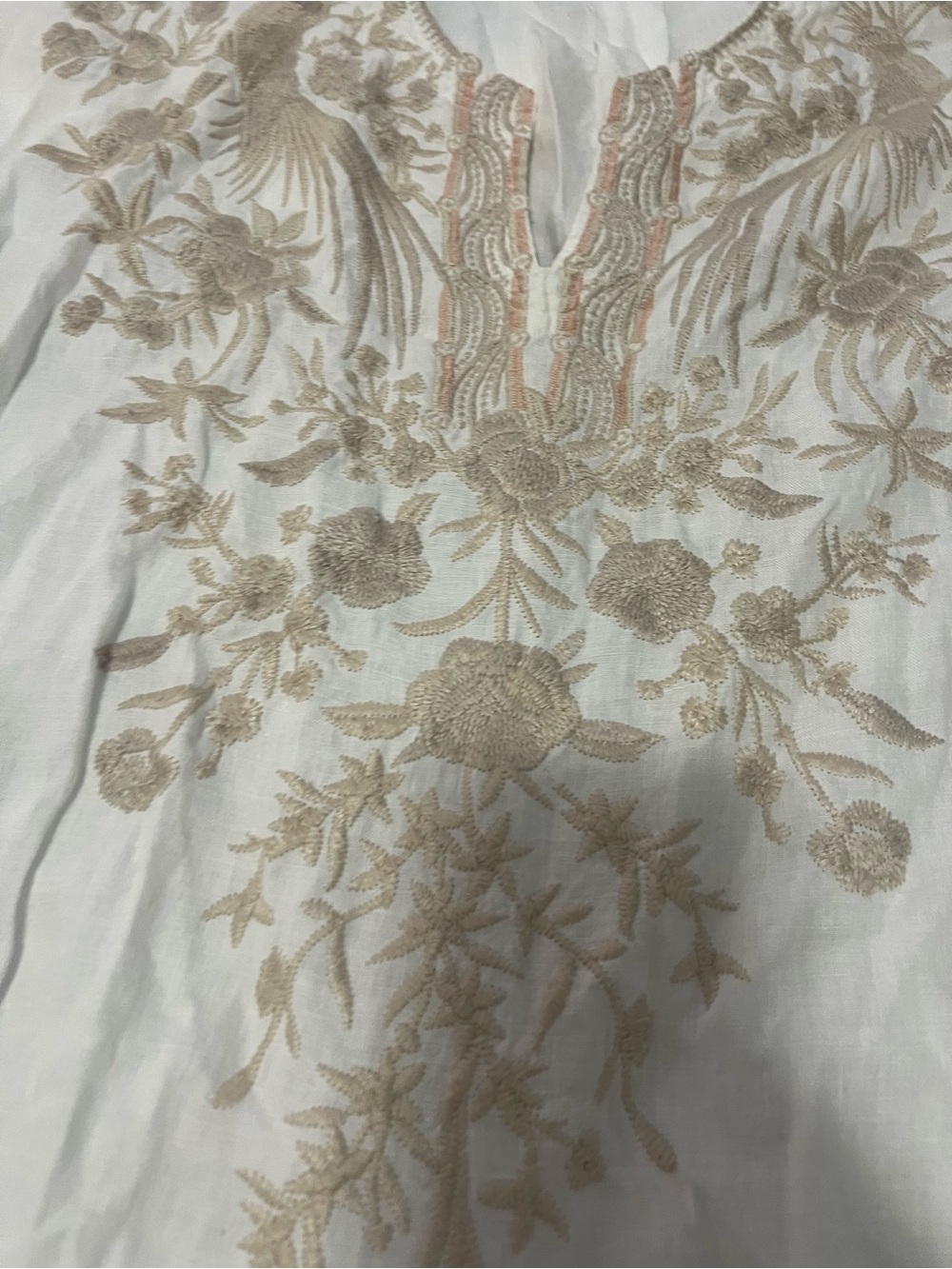 Johnny was Embroidered White Boho Tunic with Neutral Floral Details used XL - Picture 2 of 5